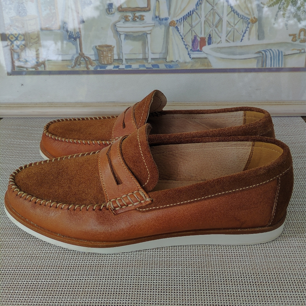 Aston Gray Collection "Scadicci" Cognac Suede/Leather Slip-On Loafers. Size 8.5.